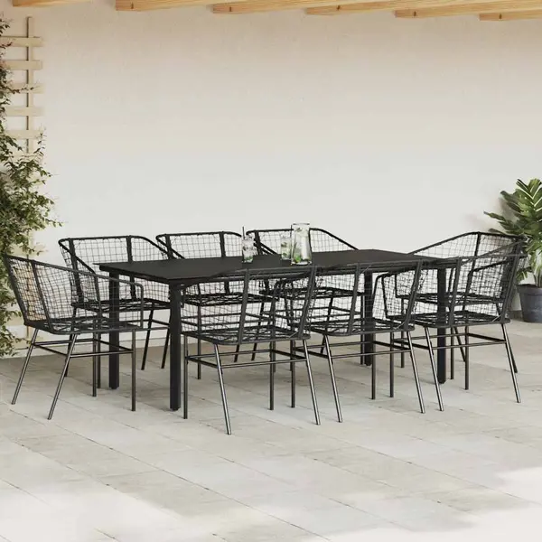 9-teiliges Garten-esszimmerset Aus Schwarzem Polyrattanglas Vidaxl thumbnail