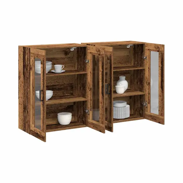 VidaXL Wandmontierte Schränke 2 Pcs Altholz 69, 5 X 34 X 90 Cm, Moderne Wohnzimmerschränke, Strapazierfähige Glastüren, Viel Stauraum Und thumbnail
