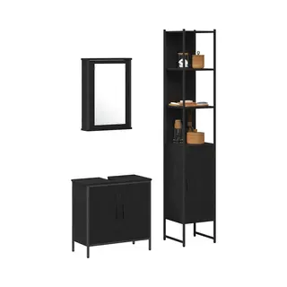 Vidaxl - Badezimmermöbel Set Mit Regal 3 Pcs Schwarz 33 X 33 X 185.5 Cm
