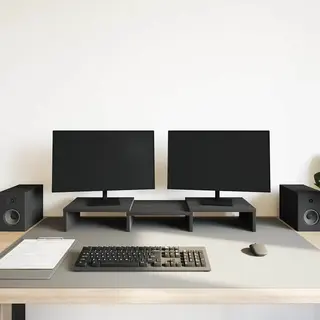 VidaXL Monitorständer Verstellbar Schwarz Eichen-Optik 60x24x10, 5 Cm, Monitorerhöhung, Monitorständer Schreibtisch, Bildschirmständer