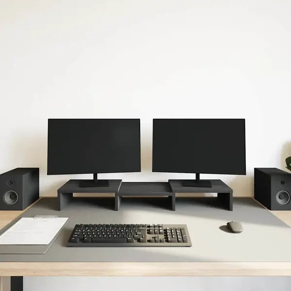 VidaXL Monitorständer Verstellbar Schwarz Eichen-Optik 60x24x10, 5 Cm, Monitorerhöhung, Monitorständer Schreibtisch, Bildschirmständer thumbnail