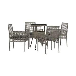 VidaXL - Tuin - Eettafel - Set - 5 - Pcs - Grijs - Poly - Rattan
