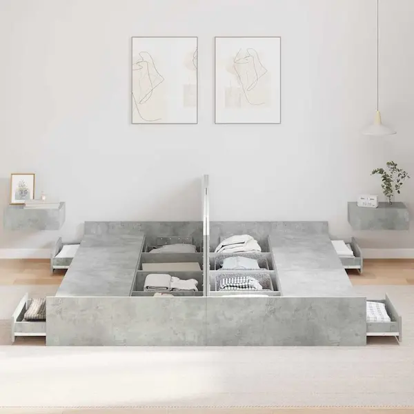 Bett Mit Stauraum Betongrau 200 X 200 Cm Holzwerkstoff Vidaxl thumbnail