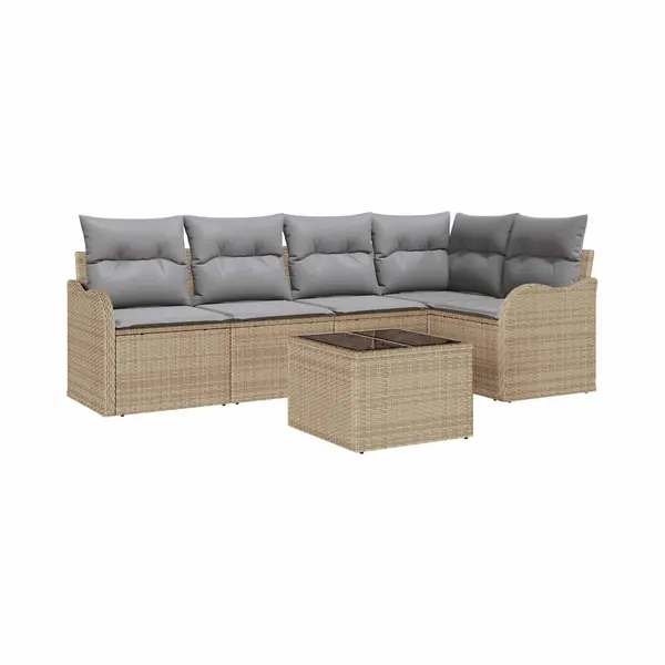 VidaXL Tuinbank Set Met Kussen 6 Pcs Beige Poly Rattan thumbnail