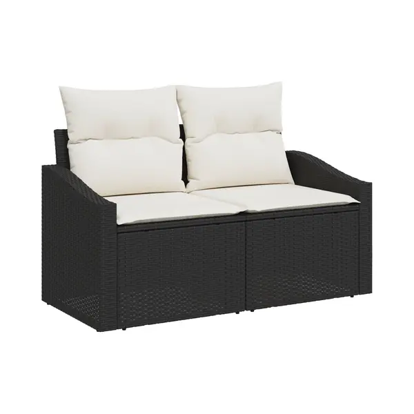 Garten-sofa-set Mit Kissen 7 Pcs Schwarz Poly Rattan Vidaxl thumbnail