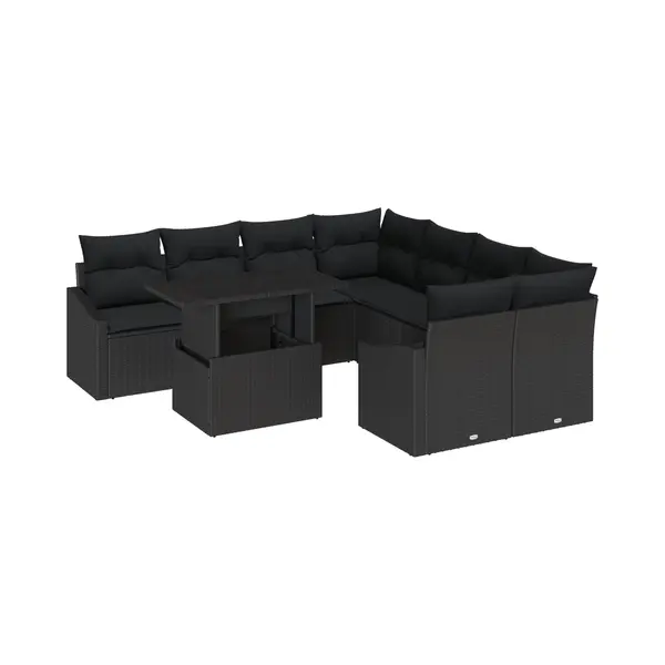 Vidaxl - Garten-sofa-set Mit Kissen 9 Pcs Schwarz 100 X 55 X 73 Cm thumbnail