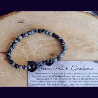 GemsByShy Sneeuwvlok Obsidiaan Armband 4mm - Edelstenen - Perfect Cadeau Voor Mannen En Vrouwen - Inclusief Uitleg - Spiritueel - Snowflake Obsydian -