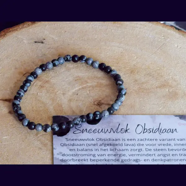 GemsByShy Sneeuwvlok Obsidiaan Armband 4mm - Edelstenen - Perfect Cadeau Voor Mannen En Vrouwen - Inclusief Uitleg - Spiritueel - Snowflake Obsydian - thumbnail