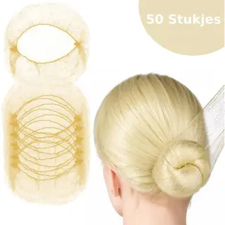PigMig Haarnetjes Blond - Haarnetje Ballet & Paardrijden - Onzichtbaar Elastisch Knotnet - 50 Stuks - Nylon 55 Cm