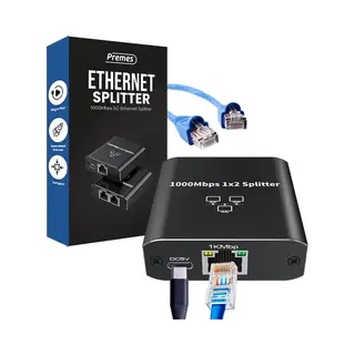 Premes - Internet Splitter - 2 Poorten - Tot 1000 Mbps - Van 1 Naar 2 - Lan, Utp, RJ45 - Netwerk Splitter - Utp Splitter - Ethernet Splitter -