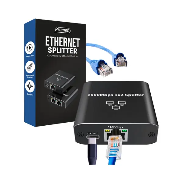 Premes - Internet Splitter - 2 Poorten - Tot 1000 Mbps - Van 1 Naar 2 - Lan, Utp, RJ45 - Netwerk Splitter - Utp Splitter - Ethernet Splitter - thumbnail