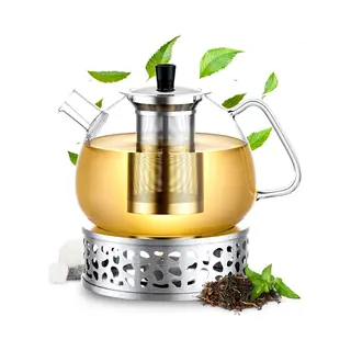 Élithé Glazen Theepot Met Filter En Warmhouder - Theekan - Theepot Glas - Teapot - Tea Maker - 1.5 Liter - Zilver