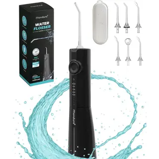 Mondura® Black Series - Waterflosser Draadloos - Monddouche - Elektrische Water Flosser - Flosapparaat – 6 Opzetstukken - 300 Ml – 5 Standen -