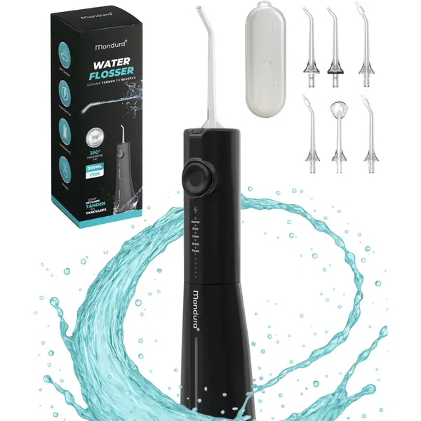 Mondura® Black Series - Waterflosser Draadloos - Monddouche - Elektrische Water Flosser - Flosapparaat – 6 Opzetstukken - 300 Ml – 5 Standen - thumbnail