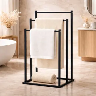 MeubelsvanJoep Handdoekrek Zwart Badkamer Staand 44 X 21 X 86 - Handdoekrek Zwart Keuken - Handdoekladder Zwart Metaal - Handdoekrek Staand