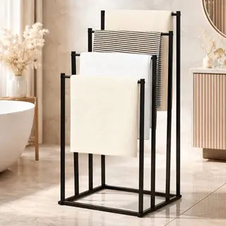 MeubelsvanJoep Handdoekrek Zwart Badkamer Staand 45 X 30 X 94 - Handdoekrek Zwart Keuken - Handdoekladder Zwart Metaal - Handdoekrek Staand