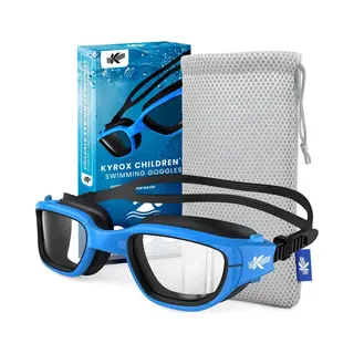 Kyrox Zwembril Kinderen - Duikbril Kinderen - 6-15 Jaar - Inclusief Mesh Bag - Anti-Condens - Uv Bescherming - Blauw