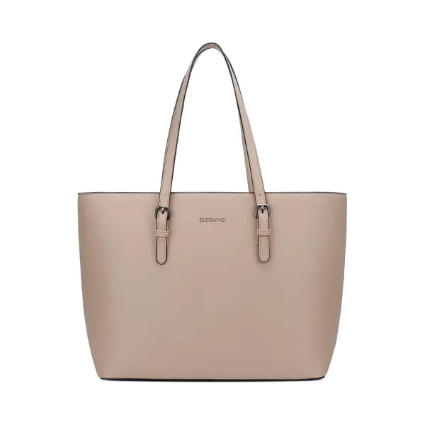 Eleganci® - Schooltas - Dames Tassen - Shopper - Tas Met Rits - Schoudertas - Handtas - Werktas - Geschikt Voor A4 - Beige thumbnail