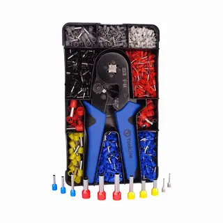 ToolLine® - Professionele Adereindhulstang 0, 25 - 10mm2 - Inclusief 1200 Adereindhulzen Assortiment - Aderhulzen - Krimptang - Kabelschoentang