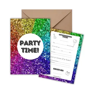 Momentuals Uitnodiging Kinderfeestje 10 Kaarten + Enveloppen - Disco Kleuren - Party – Jongen & Meisje – Uitnodigingskaarten - Beschrijfbaar – Verjaardag