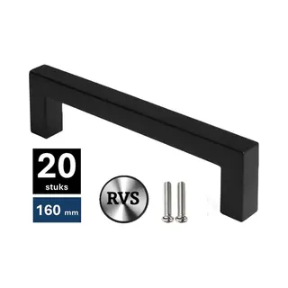 20 X Msqdesign Handgrepen Rvs Zwart - Boormaat 160mm - Zwarte Handgreep Voor Keuken & Kast - Moderne Meubelgreep - Keukengreep Mat Zwart -Kastgrepen-
