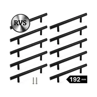 Msqdesign- Rvs T Greep - Handgrepen Zwart Rvs - Handgreep 300mm(Groot)- Hartafstand 192mm - 10 Stuks - Handgrepen Kast - Meubelgreep - Keukengreep
