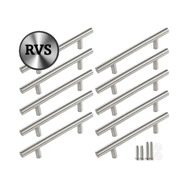 Msqdesign- T Handgrepen Rvs - Handgreep 150mm - Hartafstand 96mm - 10stuks - Handgrepen Kast - Meubelgrepen - Keukengreep - Kastgrepen - Keukenkastjes thumbnail