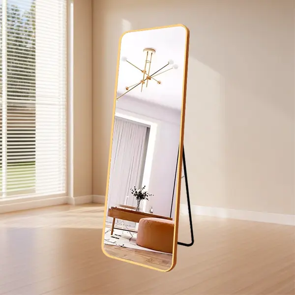LoXa - Passpiegel Elegancia Goud - Staand En Ophangbaar - Aluminium Frame - 160x60 Cm - Kristalhelder Hd-glas - Luxe Design thumbnail
