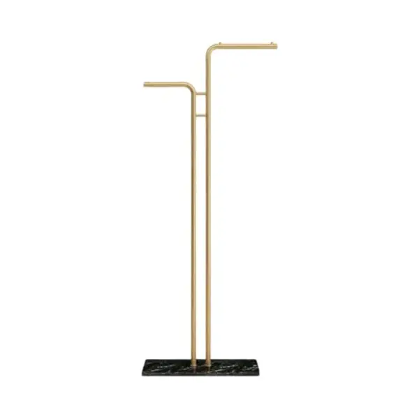Luxaliving - Kapstok Staand- Zwart Marmeren Voet -Garderoberek - Goud/Zwart5 Haaks - H170 X B60 Cm thumbnail