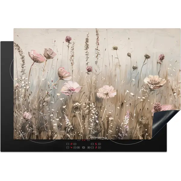 KitchenYeah® Inductie Beschermer 76x51, 5 Cm - Bloemen - Beige - Droogbloemen - Afdekplaat Voor Kookplaat - Bescherming Inductieplaat Mat - thumbnail
