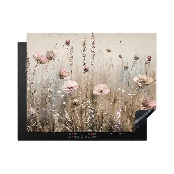KitchenYeah® Inductie Beschermer 77x59 Cm - Bloemen - Beige - Droogbloemen - Afdekplaat Voor Kookplaat - Bescherming Inductieplaat Mat - thumbnail