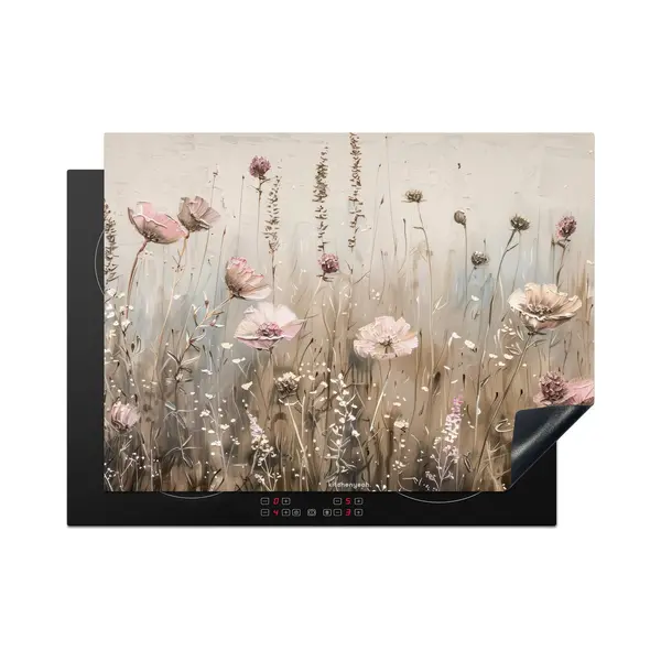KitchenYeah® Inductie Beschermer 71x52 Cm - Bloemen - Beige - Droogbloemen - Afdekplaat Voor Kookplaat - Bescherming Inductieplaat Mat - thumbnail