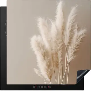 KitchenYeah® Inductie Beschermer 60x60 Cm - Pampas Pluimen - Beige - Pampasgras - Droogbloemen - Afdekplaat Voor Kookplaat - Inductieplaat Mat -