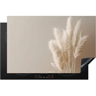 KitchenYeah® Inductie Beschermer 80x52 Cm - Pampas Pluimen - Beige - Pampasgras - Droogbloemen - Afdekplaat Voor Kookplaat - Inductieplaat Mat -