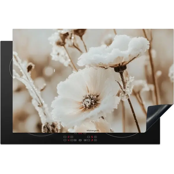 KitchenYeah® Inductie Beschermer 83x52 Cm - Bloemen - Beige - Winter - Kookplaataccessoires - Afdekplaat Voor Kookplaat - Inductiebeschermer - thumbnail