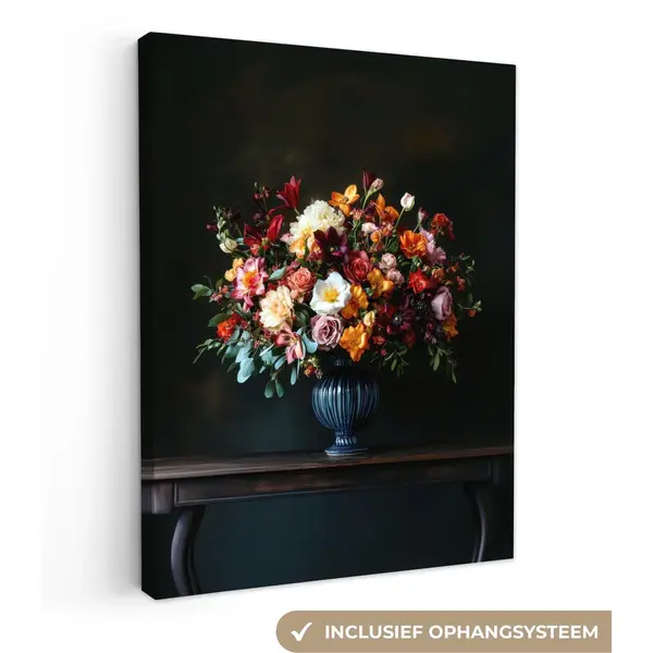 OneMillionCanvasses Canvas Schilderij 90x120 Cm - Exclusieve Wanddecoratie Groot - Bloemen - Vaas - Boeket - Muurdecoratie Woonkamer - Slaapkamer Decoratie - Kamer thumbnail
