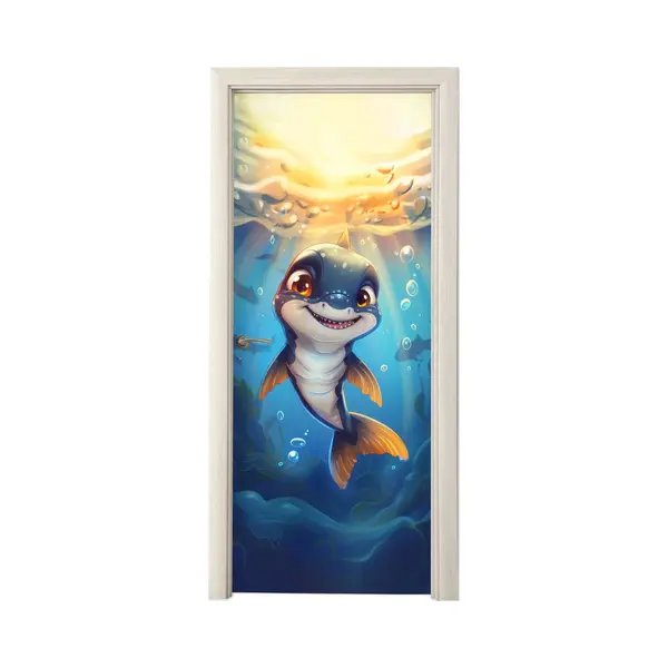 StickerSnake Deurposter 80x205 Cm - Deursticker Haai - Baby - Oceaan - Shark - Blauw - Meubelfolie Zelfklevend - Deurfolie Kinderkamer - Muurstickers Kinderen - thumbnail