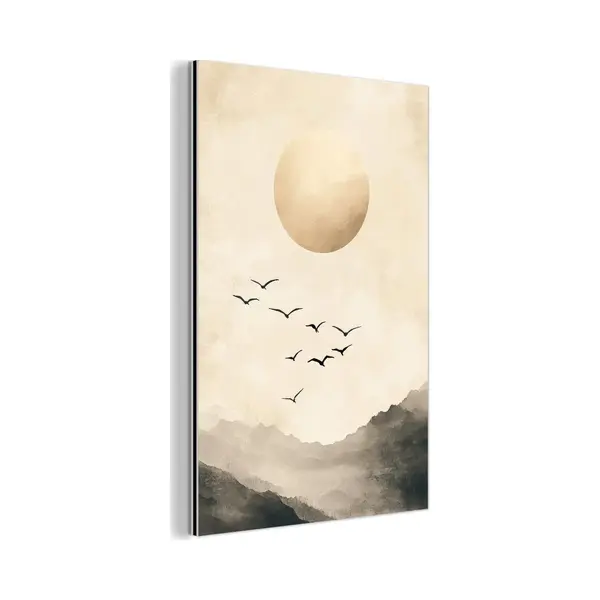 MuchoWow Aluminium Schilderij 20x30 Cm - Wanddecoratie Metaal - Landschap - Japandi - Vogel - Metalen Muurdecoratie Woonkamer - Decoratie Industrieel - Foto Op thumbnail
