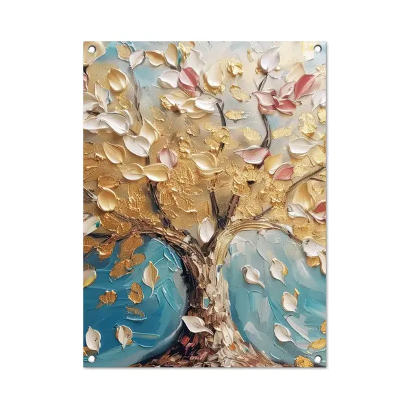 GreatGardenPosters Tuinposter 60x80 Cm - Tuindecoratie Boom - Blauw - Goud - Abstract - Modern - Poster Voor In De Tuin - Buiten Decoratie - Schutting Tuinschilderij - thumbnail