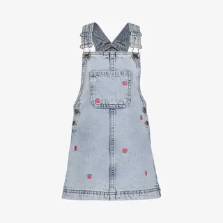 TwoDay Meisjes Denim Tuinjurk Met Bloemetjes - Blauw - Maat 110/116