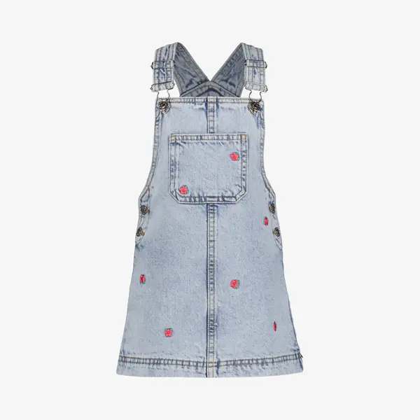 TwoDay Meisjes Denim Tuinjurk Met Bloemetjes - Blauw - Maat 110/116 thumbnail