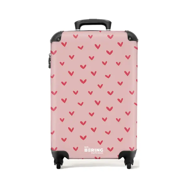 NoBoringSuitcases.com© Kinderkoffer Herzmuster Mit Rosa Farben 55x35x20cm, 4 Rollen, Handgepäck-Koffer, Kinderkoffer, Reisekoffer Mädchen thumbnail