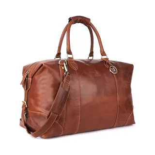 De Lamassu® (Rafael) Reistas Van Echt Leer – Unisex Weekender 50 × 35 × 28 Cm – Verstelbare Schouderriem, Uitbreidbaar Met Zijdelingse Gespen,