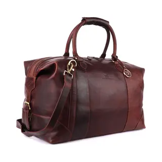 De Lamassu® (Rafael) Reistas Van Echt Leer – Unisex Weekender 50 × 35 × 28 Cm – Verstelbare Schouderriem, Uitbreidbaar Met Zijdelingse Gespen,