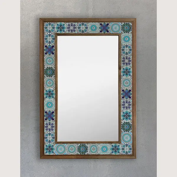 Mak 40 MAK40- Wandspiegel - Wanddecoratie - Woonaccessoires - Home - Huisspiegel - Ingelijste Natuurstenen Mozaïekfiguur - Spiegels - 43X63 Cm. Melisa – thumbnail