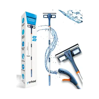 Yerkoo 4 In 1 Ramenwasser Met Telescoopsteel - Raamreiniger - Raamwisser - Raamtrekker - Ramenwisser - Ruitenwasser - Met Spons En Sprayfunctie