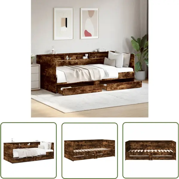 VidaXL Slaapbanken - Slaapbank - Slaapbank Met Lades Zonder Matras 75x190 Cm Gerookt Eikenkleur - Bruine Slaapbank - Houten Slaapbank - Compact thumbnail