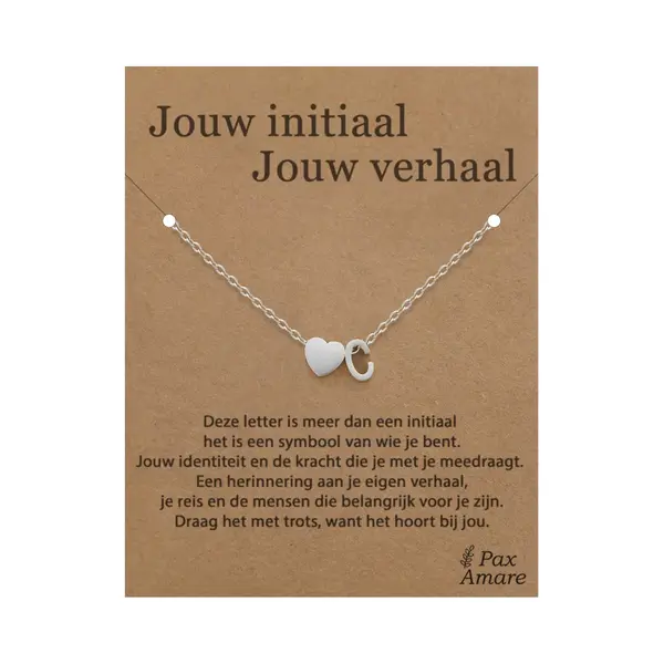 Letter C Ketting Op Cadeau Kaartje - Jouw Initiaal, Jouw Verhaal - 45cm Zilverkleurig Stainless Steel - Initiaal & Hartje Hanger - Pax Amare thumbnail