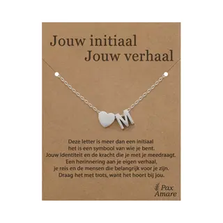 Letter M Ketting Op Cadeau Kaartje - Jouw Initiaal, Jouw Verhaal - 45cm Zilverkleurig Stainless Steel - Initiaal & Hartje Hanger - Pax Amare
