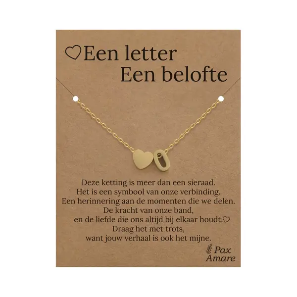 Letter O Ketting Op Cadeau Kaartje - Een Letter, Een Belofte - 45cm Goudkleurig Stainless Steel - Initiaal & Hartje Hanger - Pax Amare thumbnail